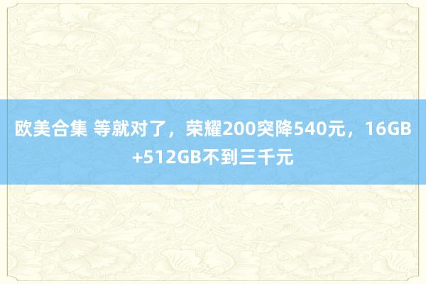 欧美合集 等就对了，荣耀200突降540元，16GB+512GB不到三千元