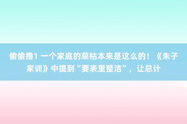 偷偷撸1 一个家庭的荣枯本来是这么的！《朱子家训》中提到“要表里整洁”，让总计